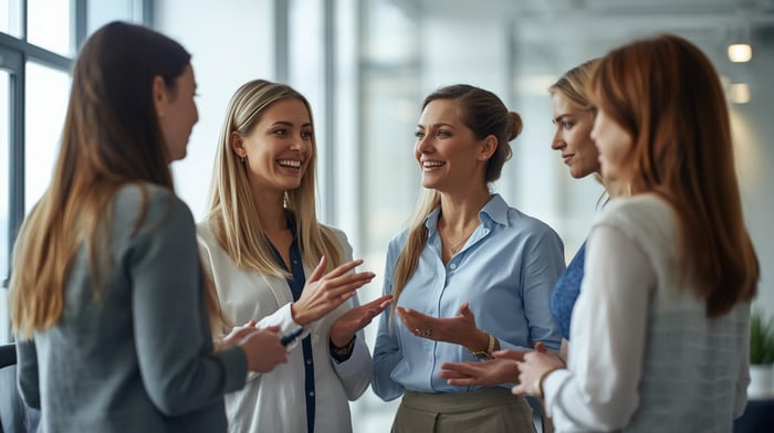 a few people working in an office having a discussion